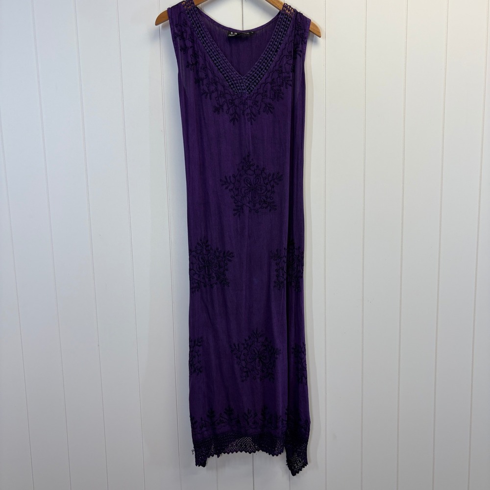 Vintage S.R. Fashion Boho Hippie Maxi Dress Women Size L Festival Resortwear